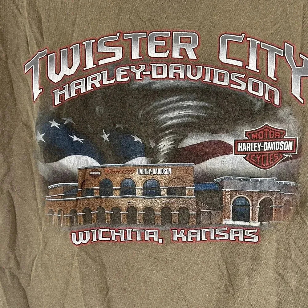 Vintage Harley Davidson Tank Top Men's Large Green Cut Off Twister City - Picture 11 of 12